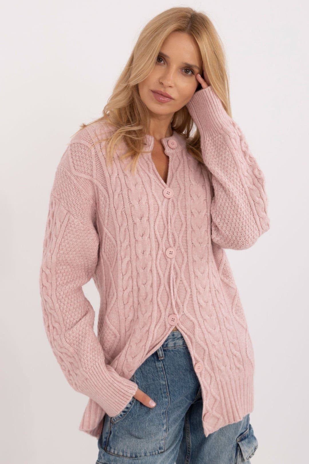 Love Lace Love Lace Women's Textured Button Up Casual Cardigan Sweater Style 199542 in Pink