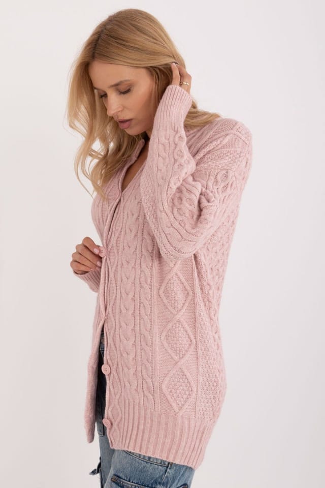 Love Lace Love Lace Women's Textured Button Up Casual Cardigan Sweater Style 199542 in Pink - 2