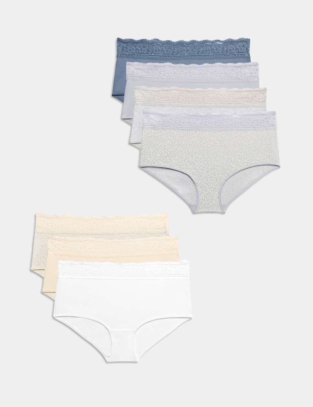 Marks & Spencer M&S 7 Pack Cotton Rich High Rise Knicker Shorts Light Cream