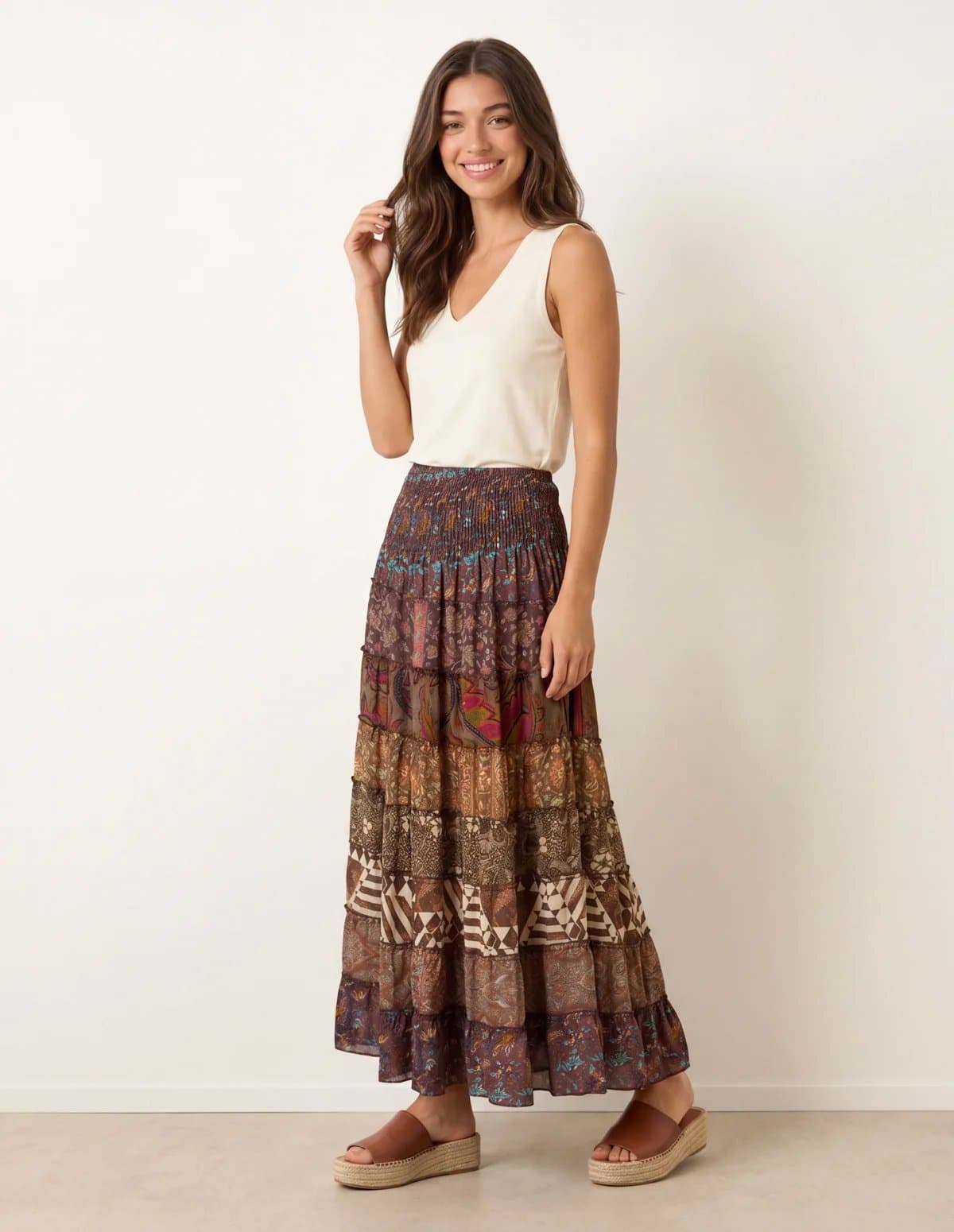 Blue Vanilla Multi Print Shirred Skirt