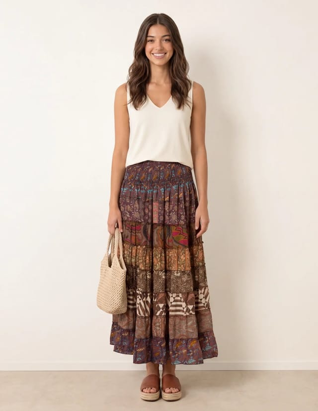 Blue Vanilla Multi Print Shirred Skirt - 3