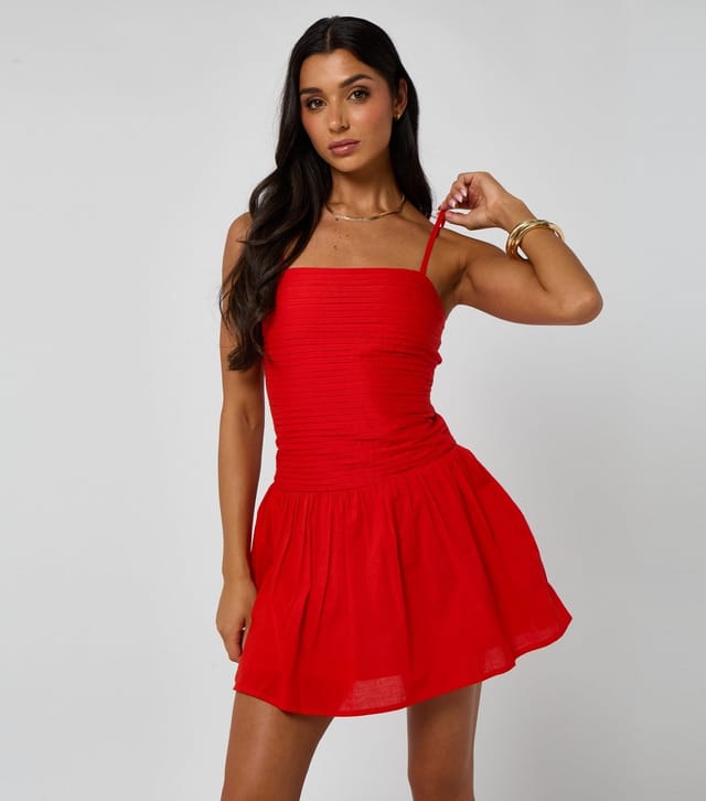 Urban Bliss Women's Bright Red Pleated Mini Strappy Dress Urban Bliss New Look - 3