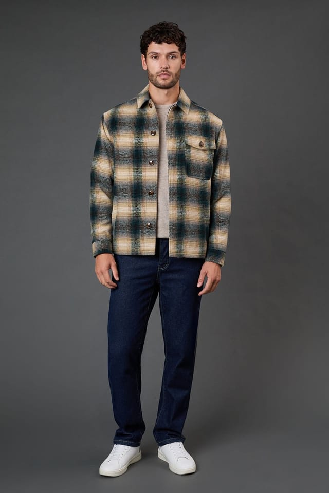 Burton Burton Men's Dark Green Check Wool Look Short Jacket - 2