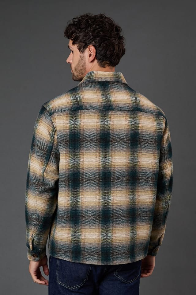 Burton Burton Men's Dark Green Check Wool Look Short Jacket - 3