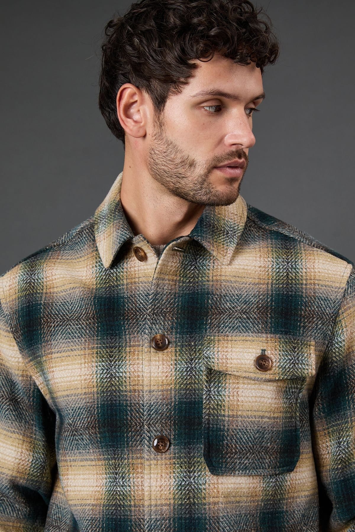 Burton Burton Men's Dark Green Check Wool Look Short Jacket - 4