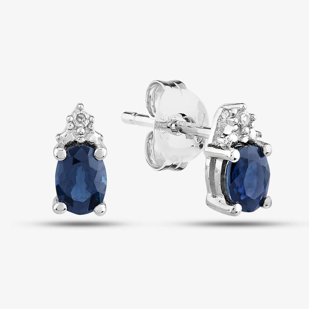 T.H.Baker T.H.Baker Women's 9ct White Gold Sapphire & Diamond Stud Earrings