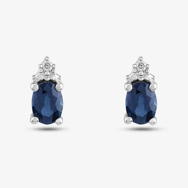 T.H.Baker T.H.Baker Women's 9ct White Gold Oval Sapphire & Diamond Stud Earrings VE04846 9KW/SAPH in Blue - 3