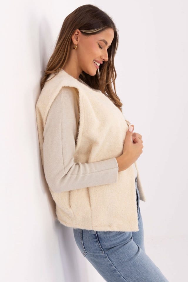 Love Lace Love Lace Women's Boucle Vest Without Fastening Pockets in Beige - 2