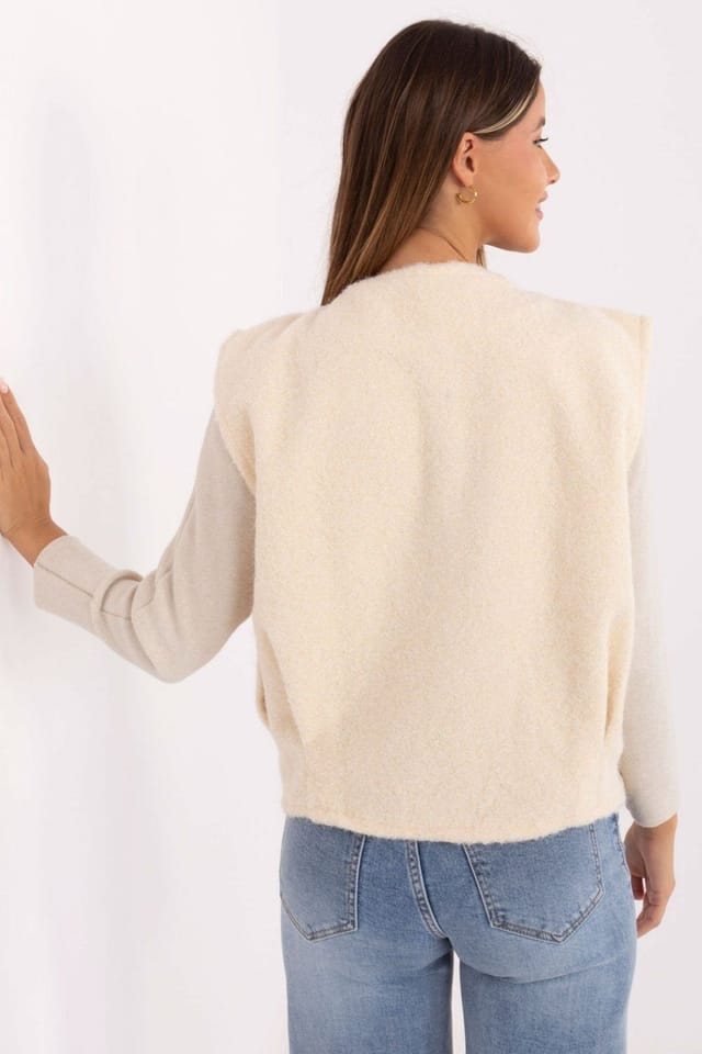 Love Lace Love Lace Women's Boucle Vest Without Fastening Pockets in Beige - 3
