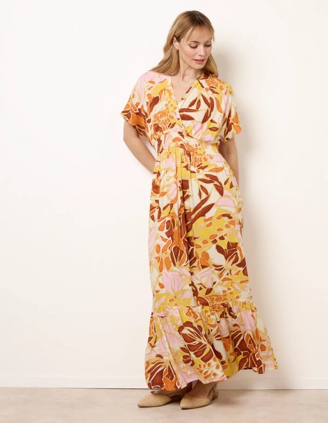 Blue Vanilla Tropical V Front Shirred Waist Maxi Dress - 3