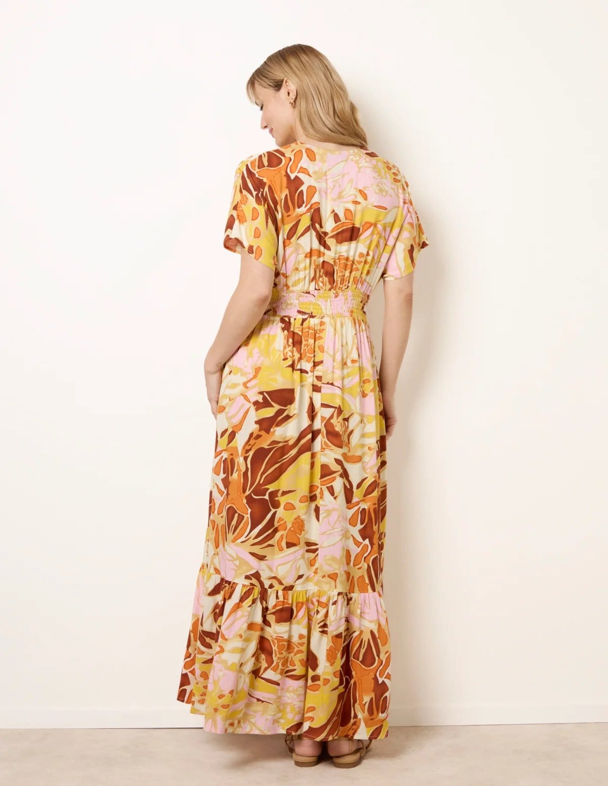 Blue Vanilla Tropical V Front Shirred Waist Maxi Dress - 4