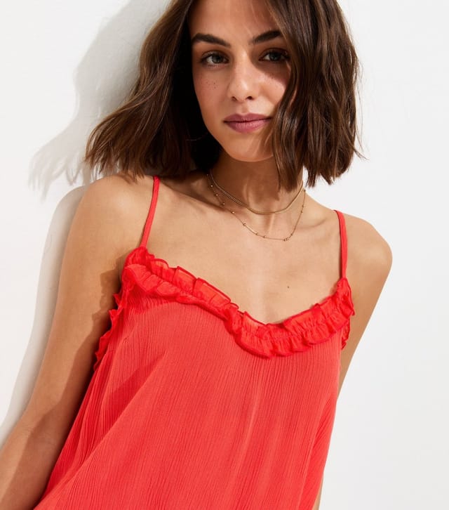 New Look Women's Dark Coral Frilly Trim Strappy Midi Dress New Look - 2