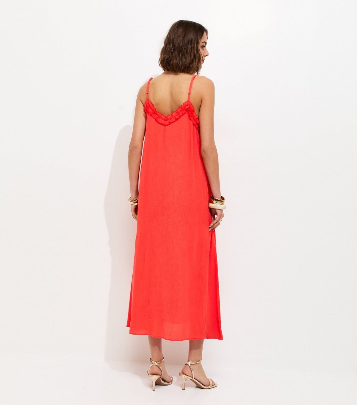 New Look Women's Dark Coral Frilly Trim Strappy Midi Dress New Look - 4