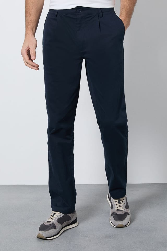 Burton Burton Men's Navy Pleat Front Straight Fit Chino Trousers - 2