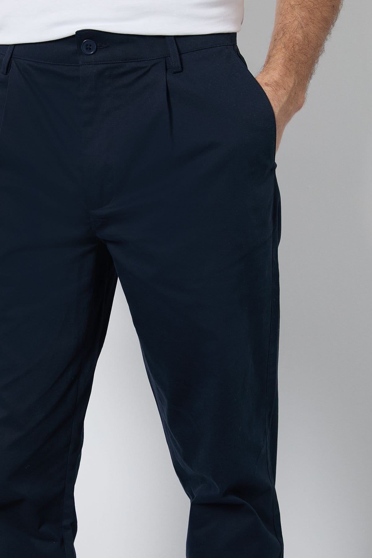 Burton Burton Men's Navy Pleat Front Straight Fit Chino Trousers - 4