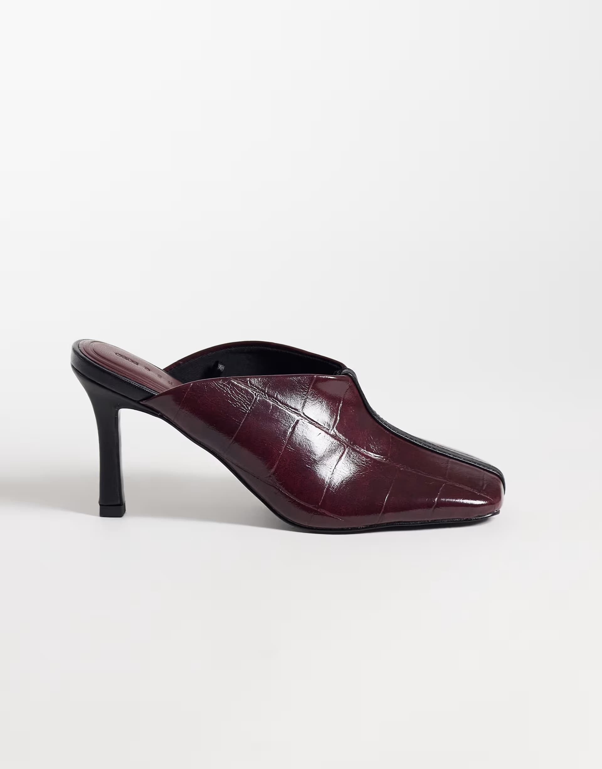 ASOS ASOS DESIGN Perla square toe high heeled mules in burgundy and black