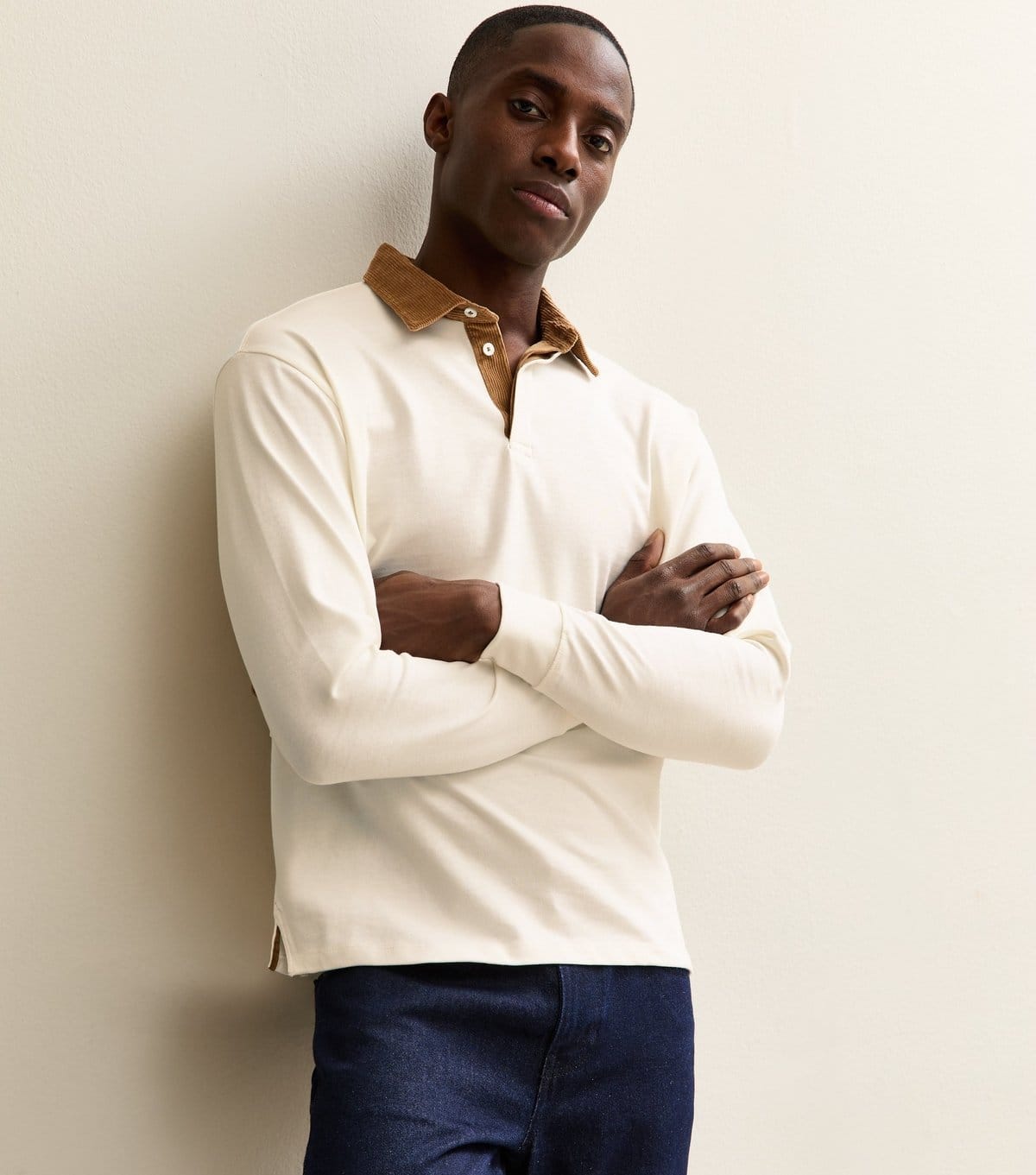 Jack & Jones Off White Contrast Collar Polo Shirt