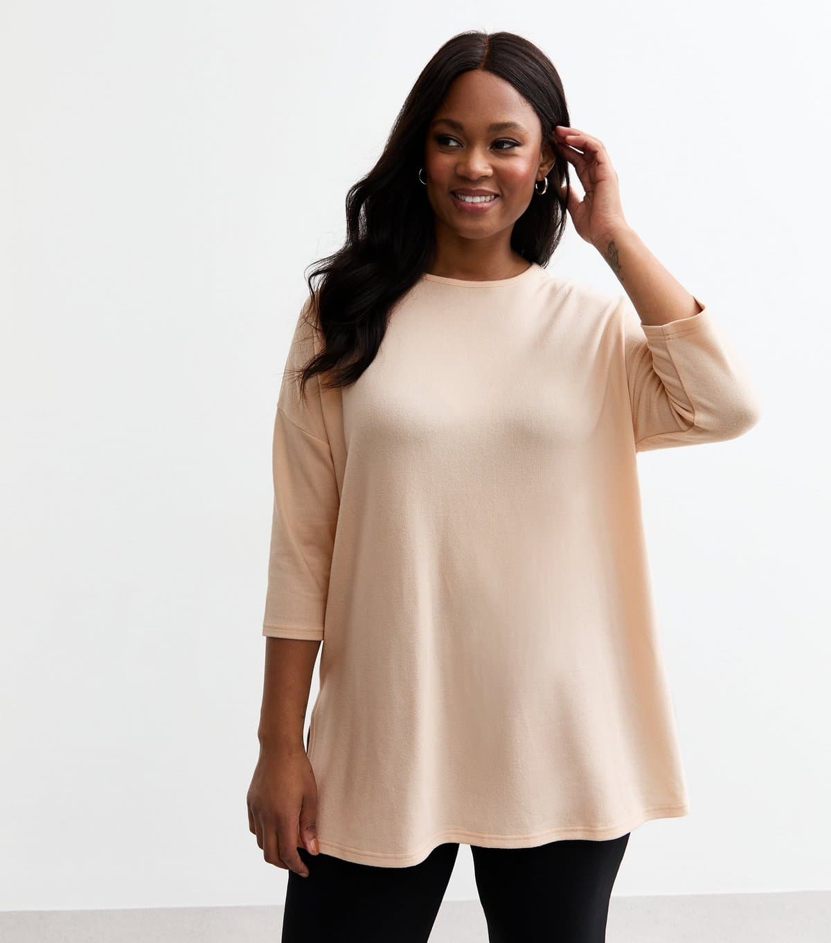 New Look New Look Cream Soft Touch Slit Hem Plus Size Top