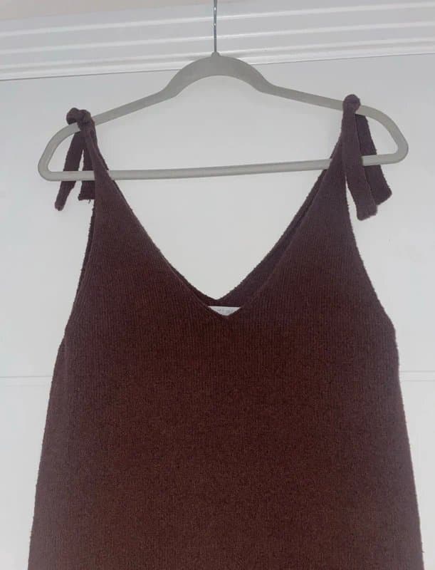 Zara Zara Brown Light Knit Midi Dress Size S Crochet Light Pretty Fashion Tie up winter