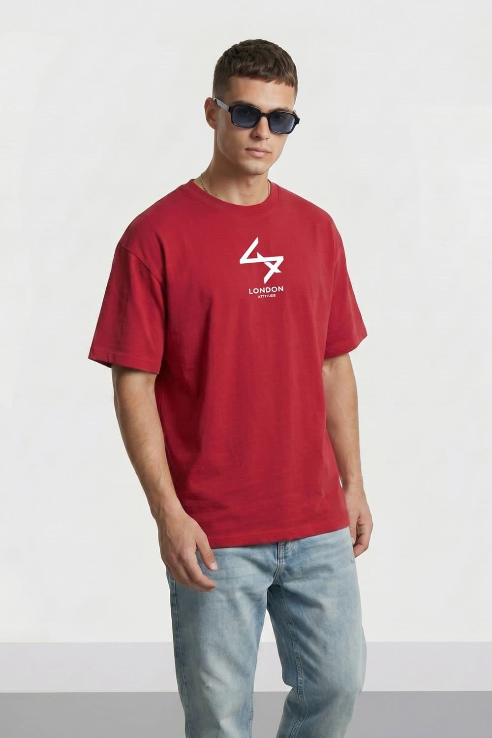 LONDON ATTITUDE LONDON ATTITUDE Men's Japanese inspired Oversized Heavyweight Cotton T-Shirt in Red