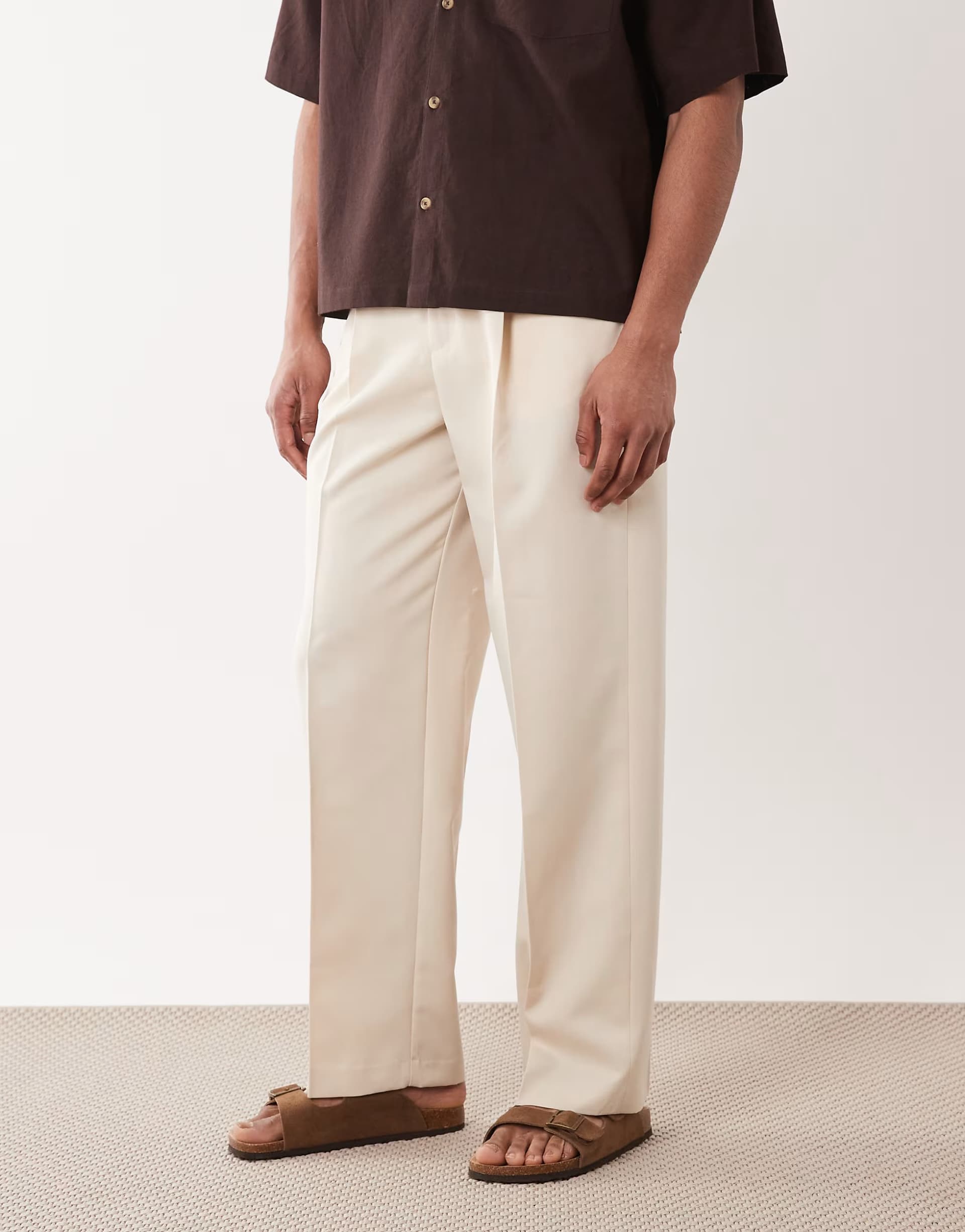 ASOS ASOS DESIGN smart pleated wide leg trousers in ecru