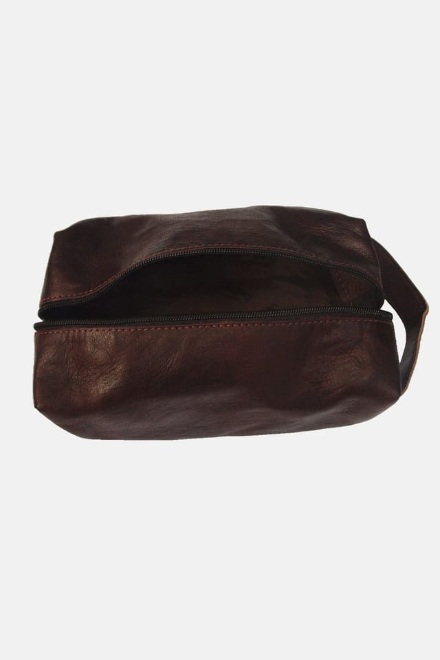 Berber Leather Berber Leather Men's Wash Bag in Dark Brown - 2