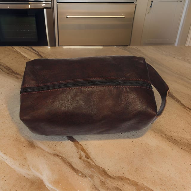 Berber Leather Berber Leather Men's Wash Bag in Dark Brown - 3
