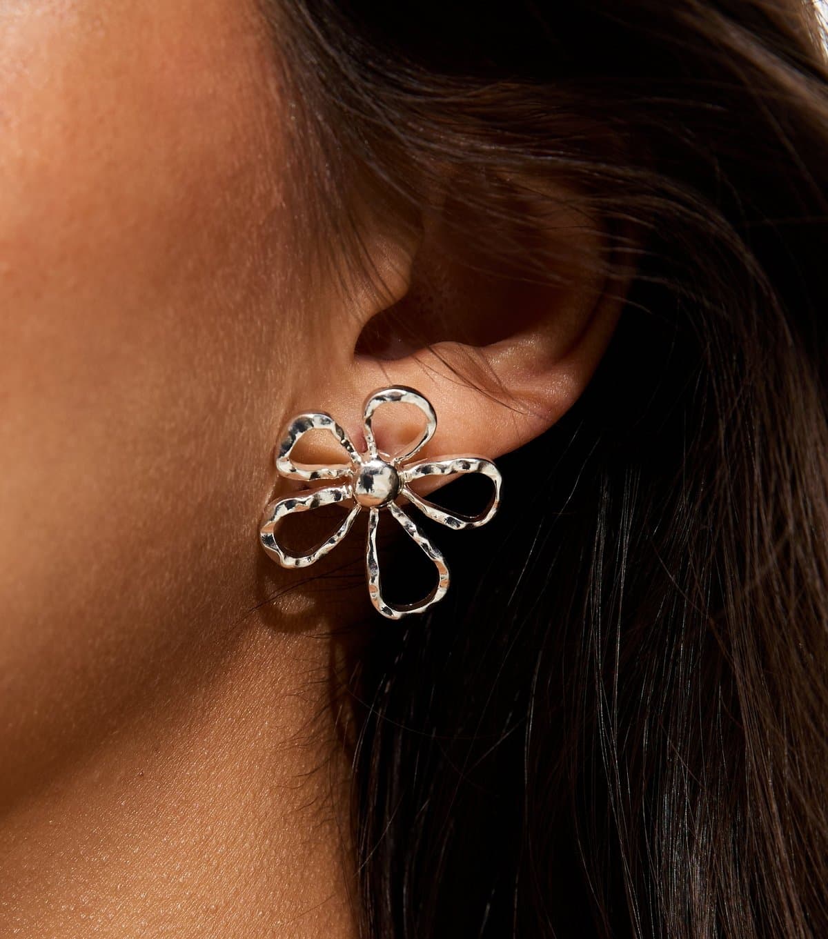 New Look New Look Silver Tone Cut Out Floral Earrings
