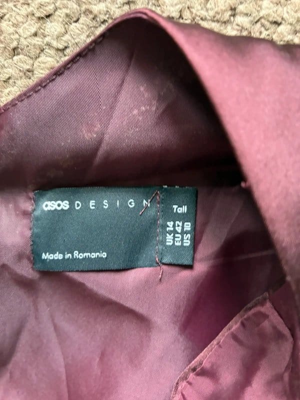 ASOS Design Burgundy Silk Jumpsuit - Size 14 Tall