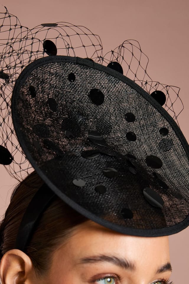 Coast Coast Women's Lisa Tan Front Facing Disc Fascinator With Veiling in Black - 3
