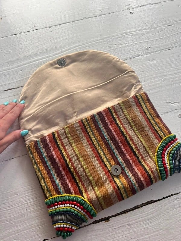 Handmade Beauty Multi coloured striped beaded embellished clutch bag - 1