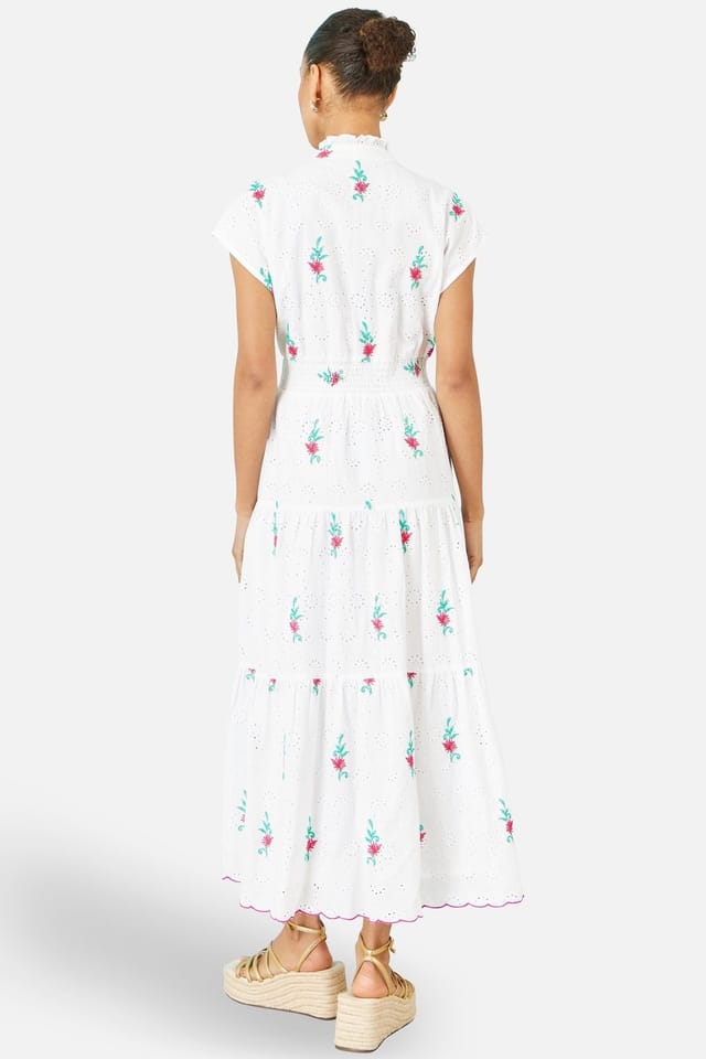 Yumi Yumi Women's White Cotton Broderie Anglaise Embroidered Midi Dress - 3
