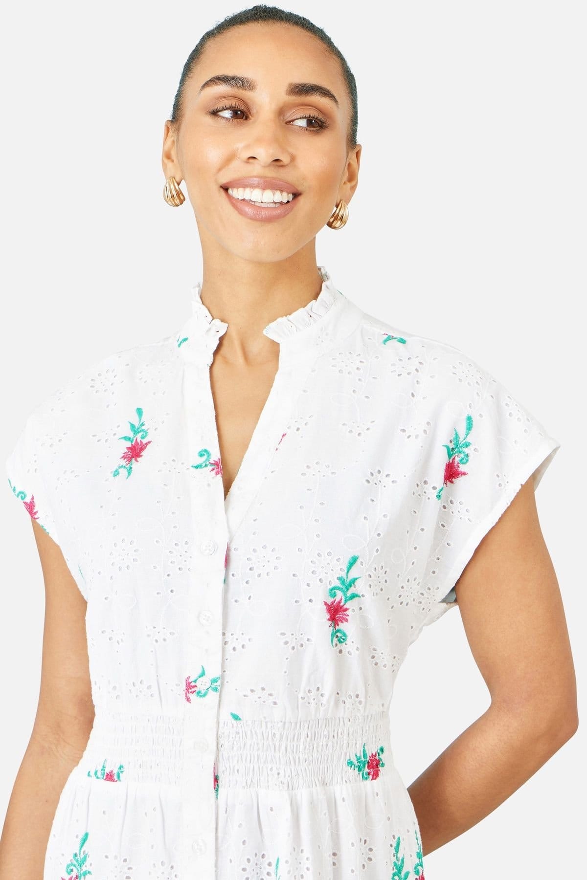 Yumi Yumi Women's White Cotton Broderie Anglaise Embroidered Midi Dress - 4