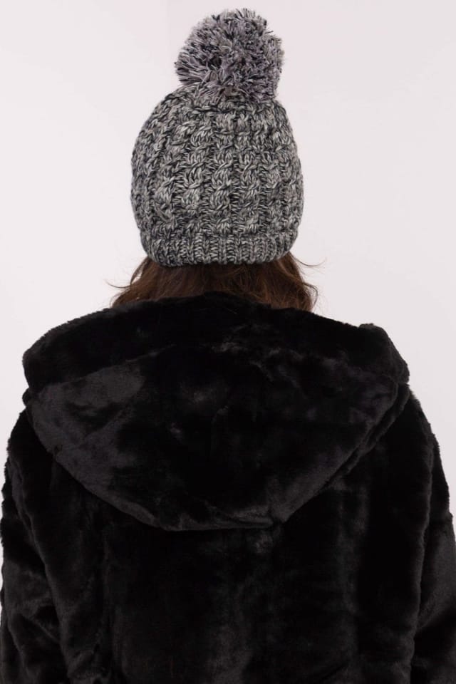 Love Lace Love Lace Women's Elegant Winter Beanie with Zircon Studs & Fluffy Pom Pom Hat in Grey - 3