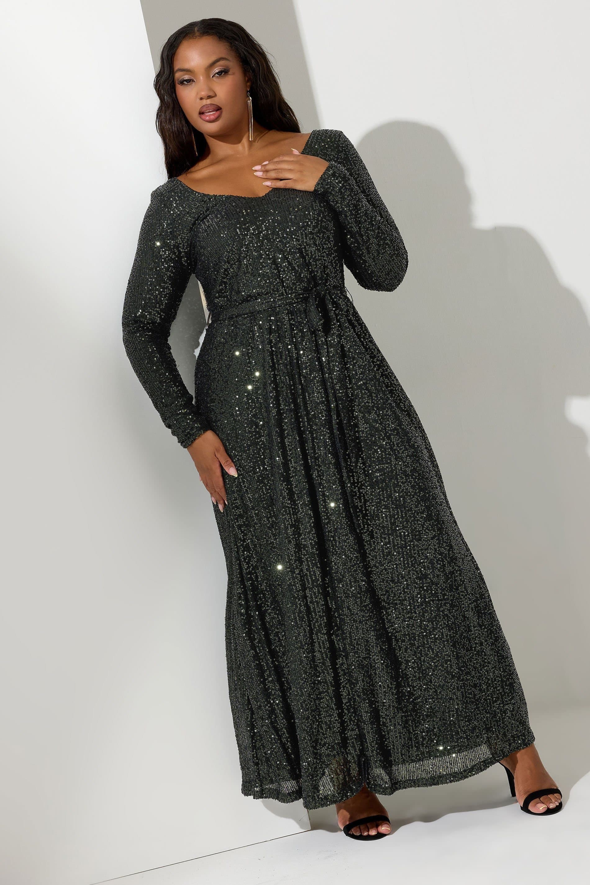 Yours Yours Women's Sequin Maxi Dress in Green
