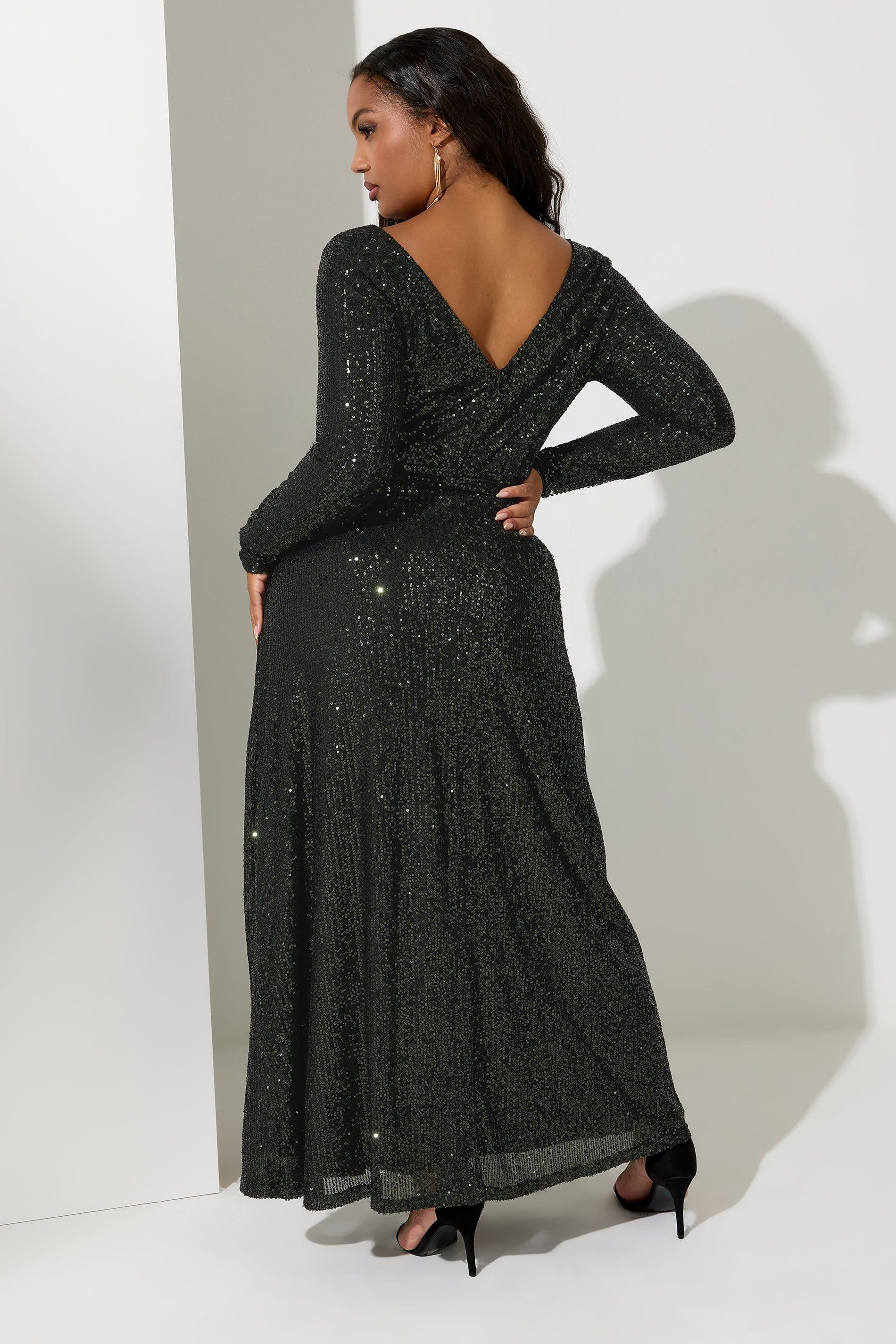Yours Yours Women's Sequin Maxi Dress in Green - 4