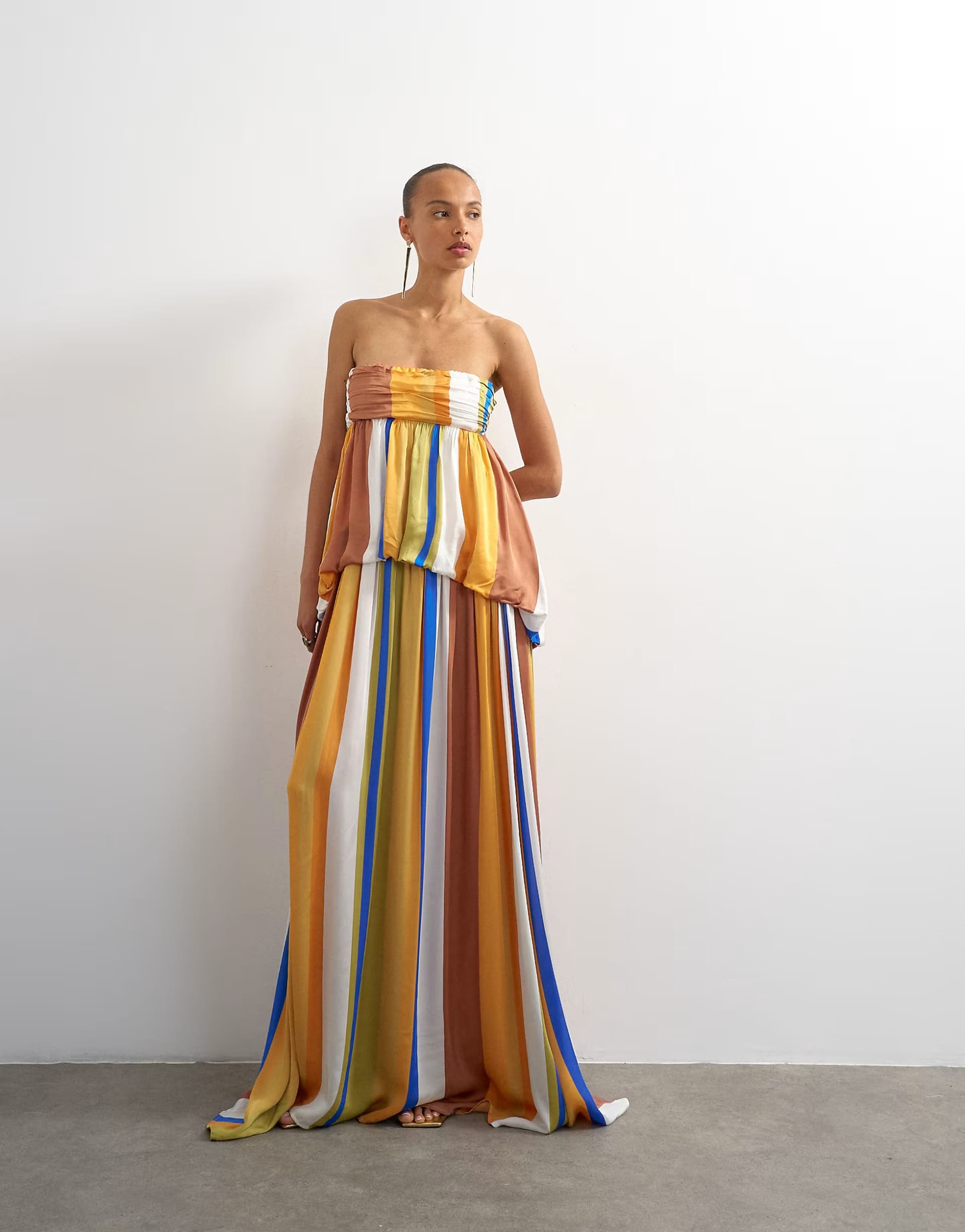 ASOS Premium Satin Stripe Bandeau Maxi Dress