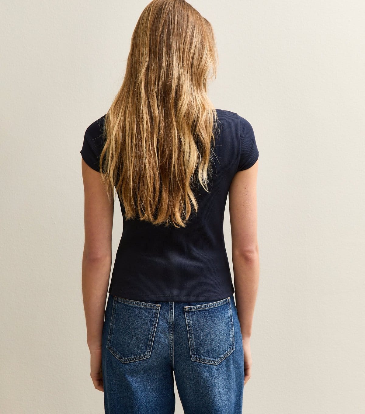 New Look Women's Navy Ribbed Button Through Baby Tee New Look - 4