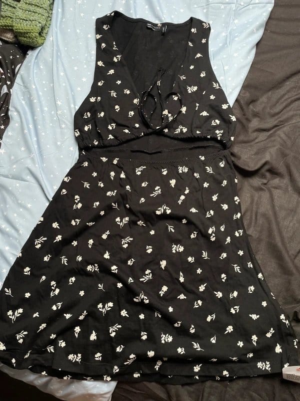 ASOS Design Black Floral Dress with Cut-Out