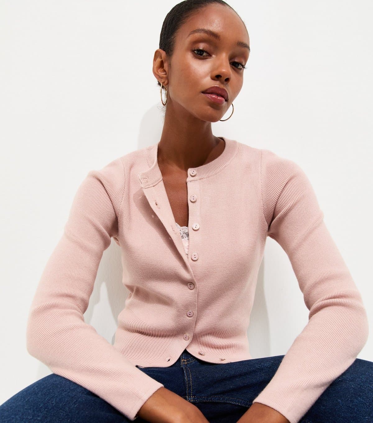 New Look Women's Light Pink Compact Knit Crew Neck Cardigan New Look