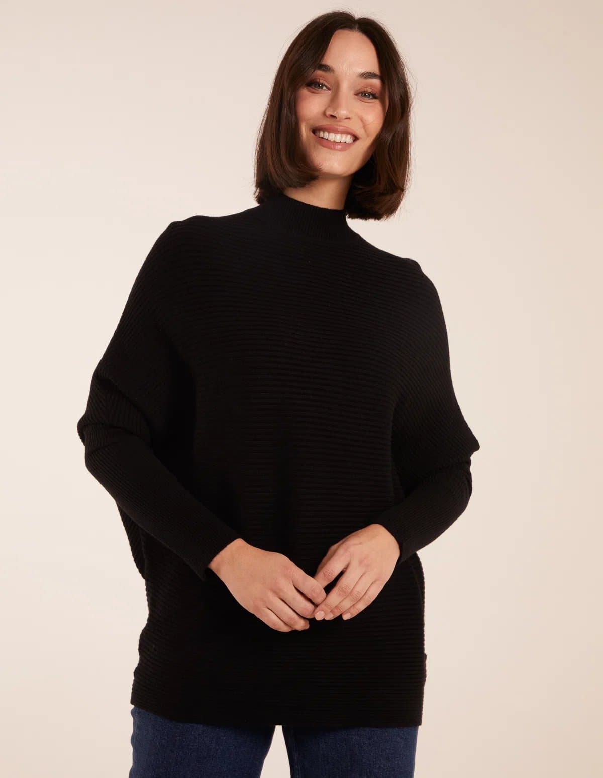 Blue Vanilla Ribbed Batwing Jumper