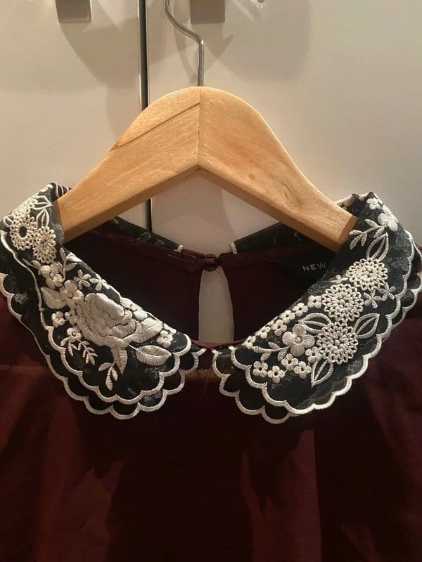New Look Burgundy Embroidered Collar Top