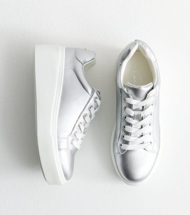 New Look Women's Silver Faux Leather Wedge Trainers New Look - 2