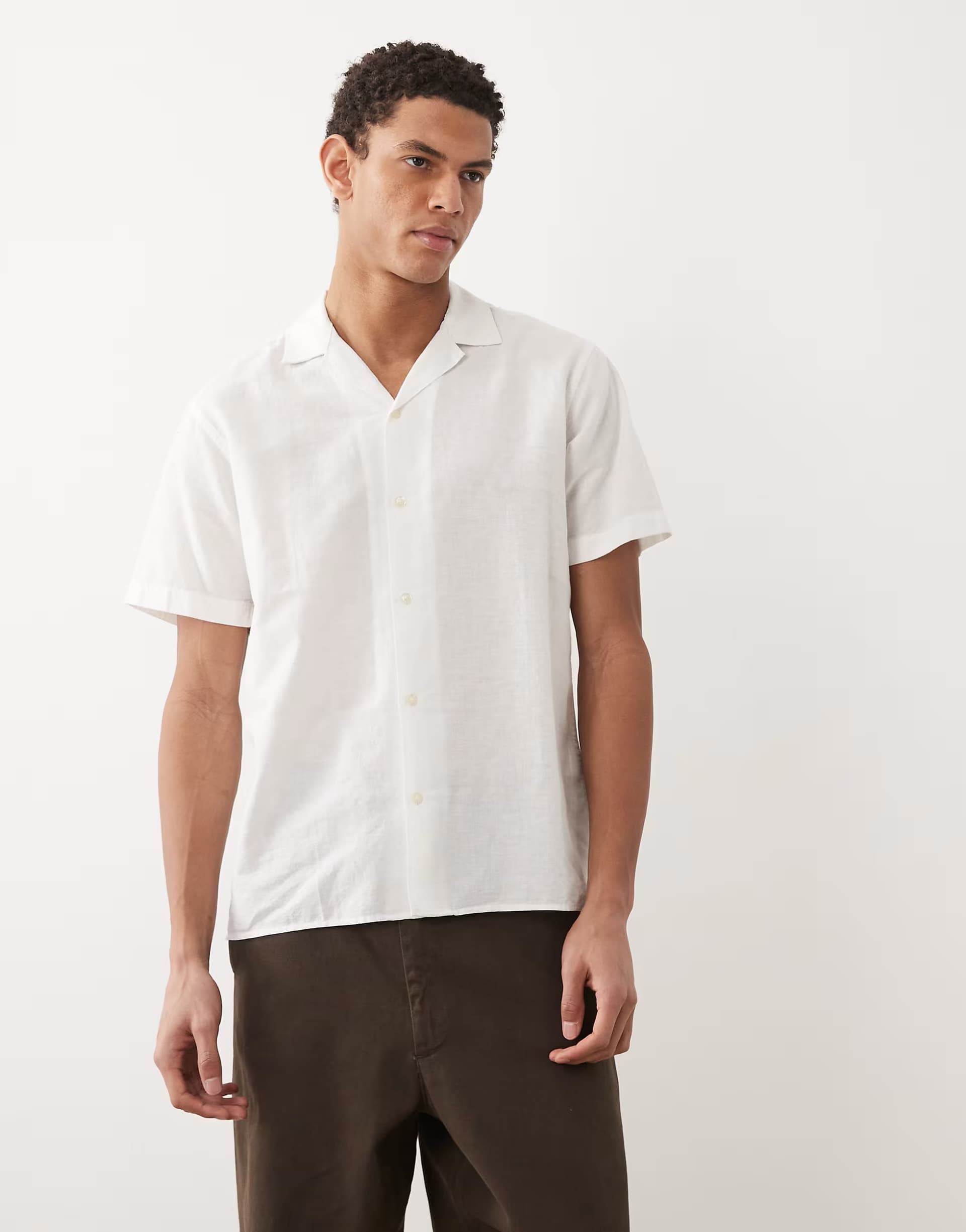 ASOS ASOS JJ Rebel Short Sleeve Linen Blend Shirt in White