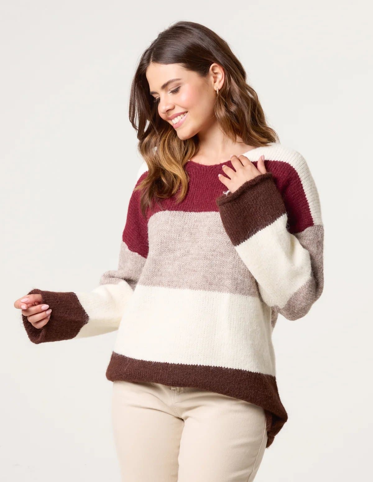 Blue Vanilla Colourful Stripped V Neck Jumper
