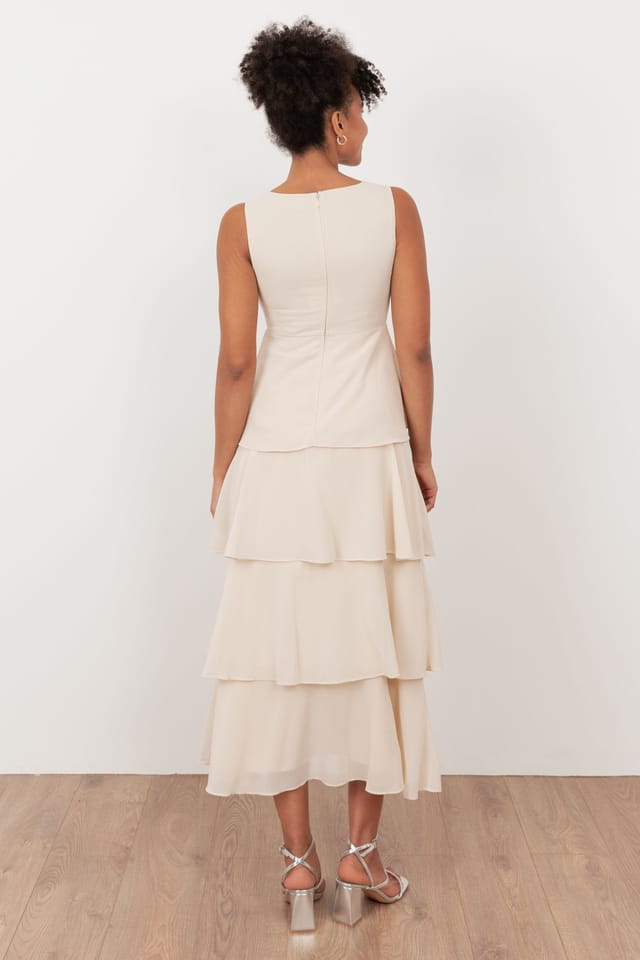 Maya Deluxe Maya Deluxe Women's Twist Front Embellished Tiered Midaxi Dress in Nude - 2