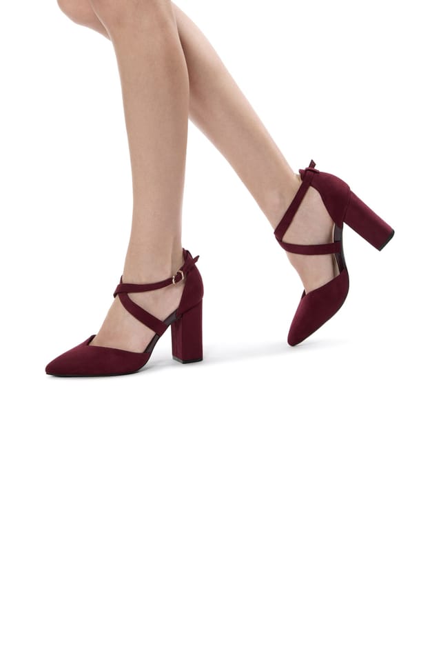 Paradox London Paradox London Women's Gwendolyn' Wide Fit Block Heel Open Court Shoes in Burgundy - 2