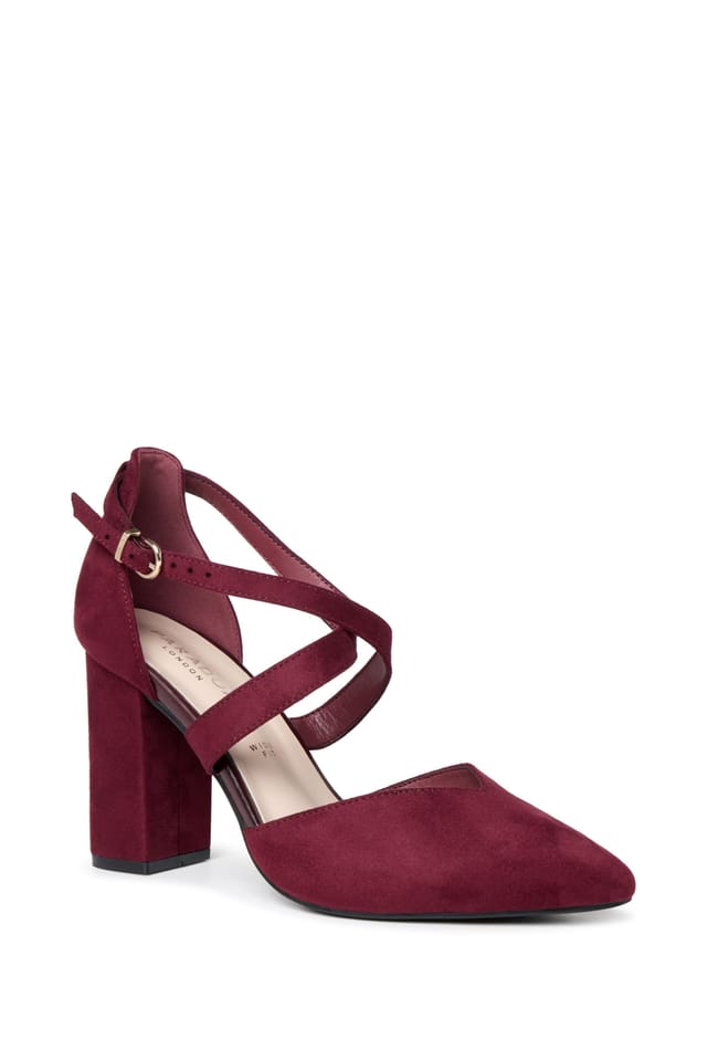 Paradox London Paradox London Women's Gwendolyn' Wide Fit Block Heel Open Court Shoes in Burgundy - 3