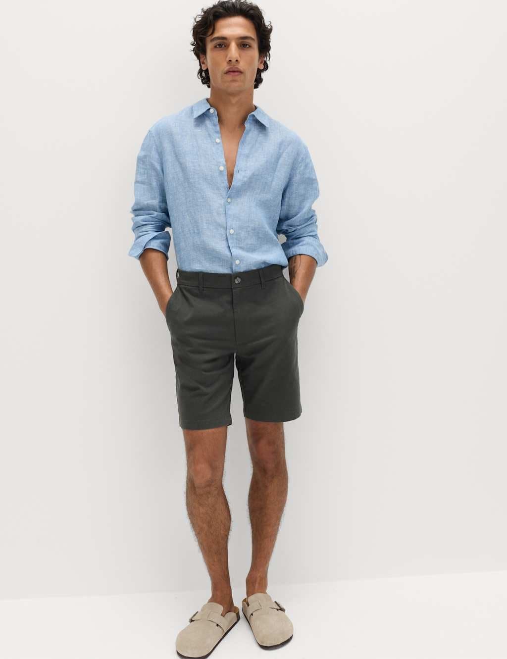 Marks & Spencer M&S Regular Fit Stretch Chino Shorts Pewter