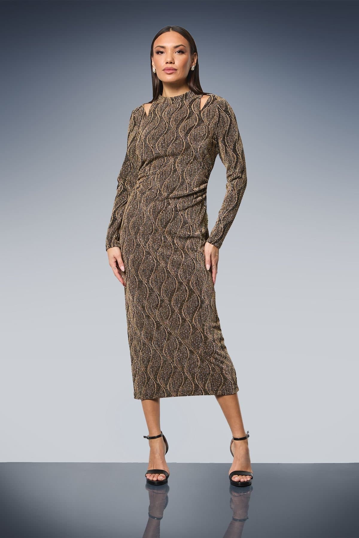 Principles Principles Women's Cut-Out Detail Sparkle Jersey Midi Dress in Gold